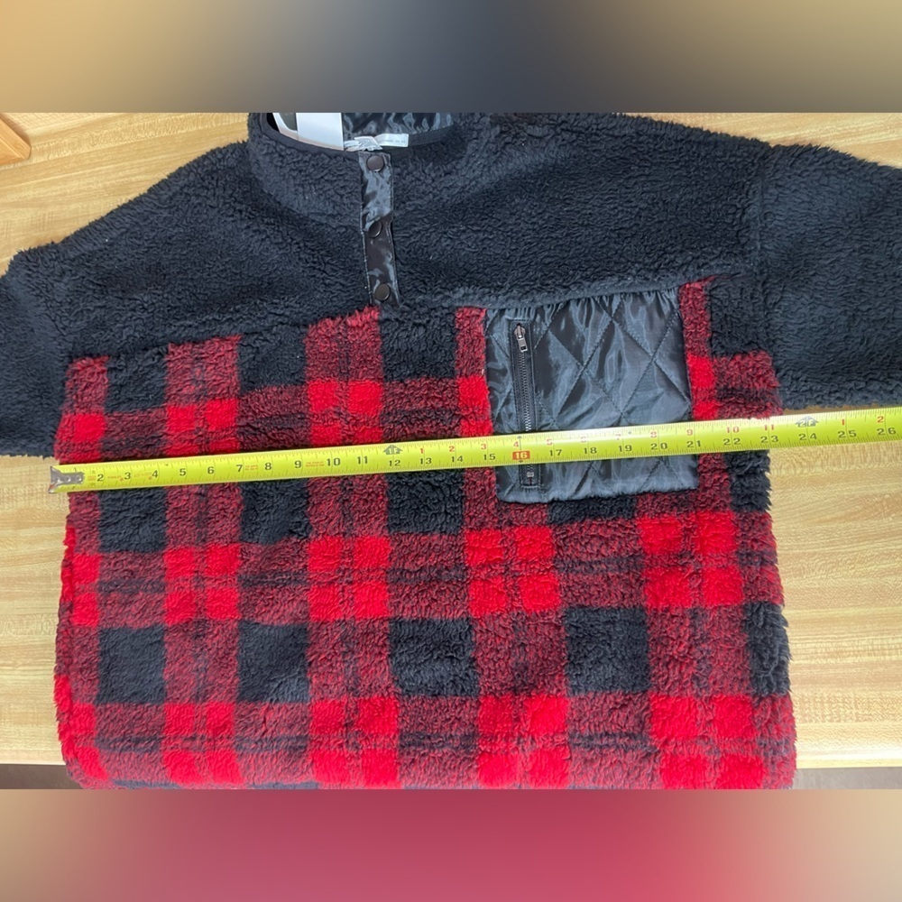 Seven7 red plaid Sherpa snap pullover top jacket women’s size M - Picture 10 of 14